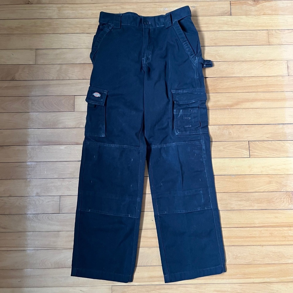 Dickies Mens Double Knee Cargo Pants Black Relaxed Straight Workwear 30x32